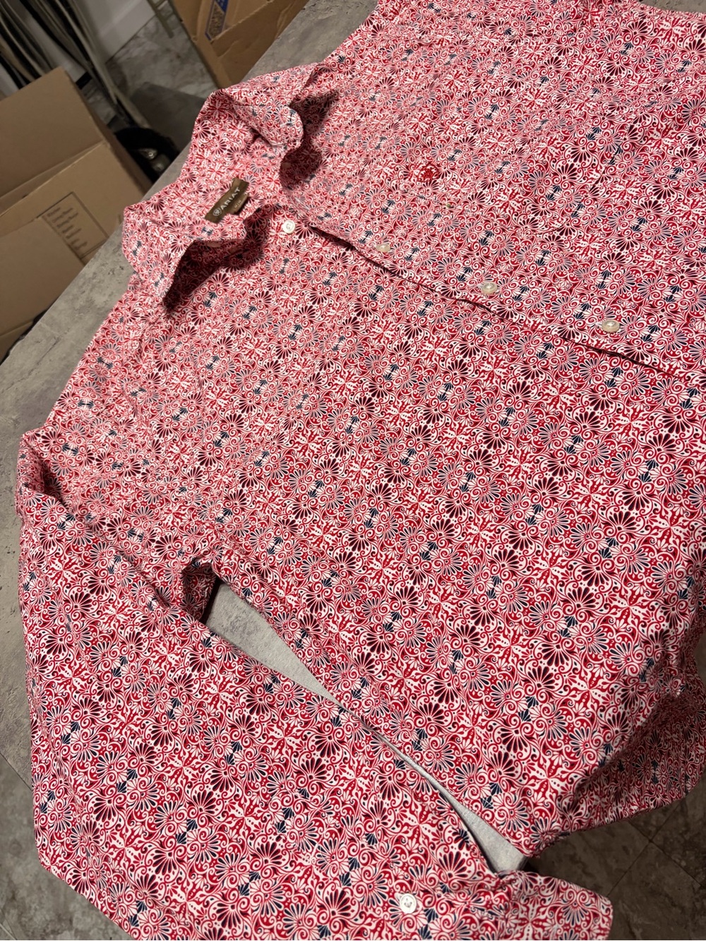 Ariat Red and White Asymmetrical Women's Dress Shirt